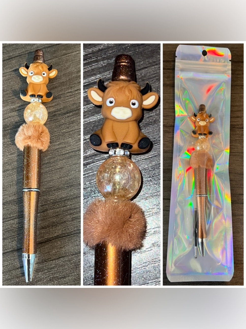 Highland cow beaded focal pen